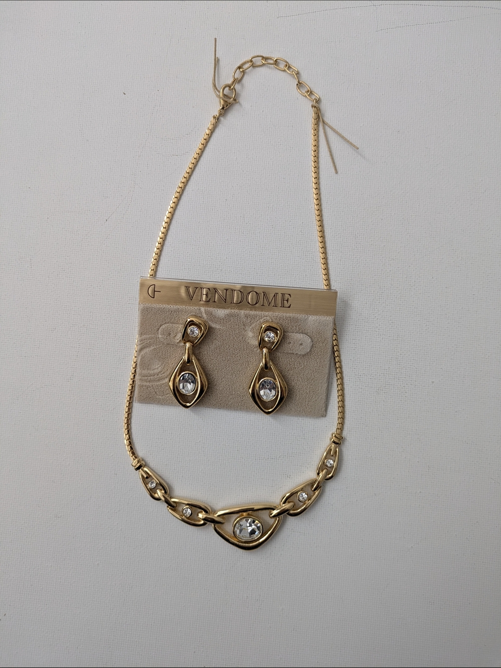 Vintage Vendome Gold Plated Crystal Necklace & Earring Set - Gold Plated